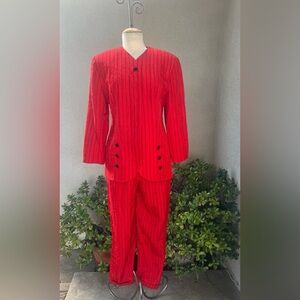Vintage 80s funky pant jacket suit red with black pinstripes Sz 10 by Harry Who